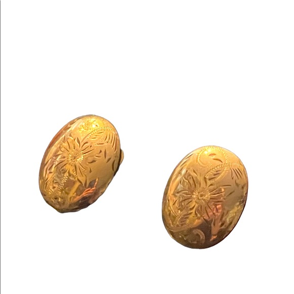 Vintage 12k Gold filled etched Forstner oval screw back earrings - Picture 1 of 6